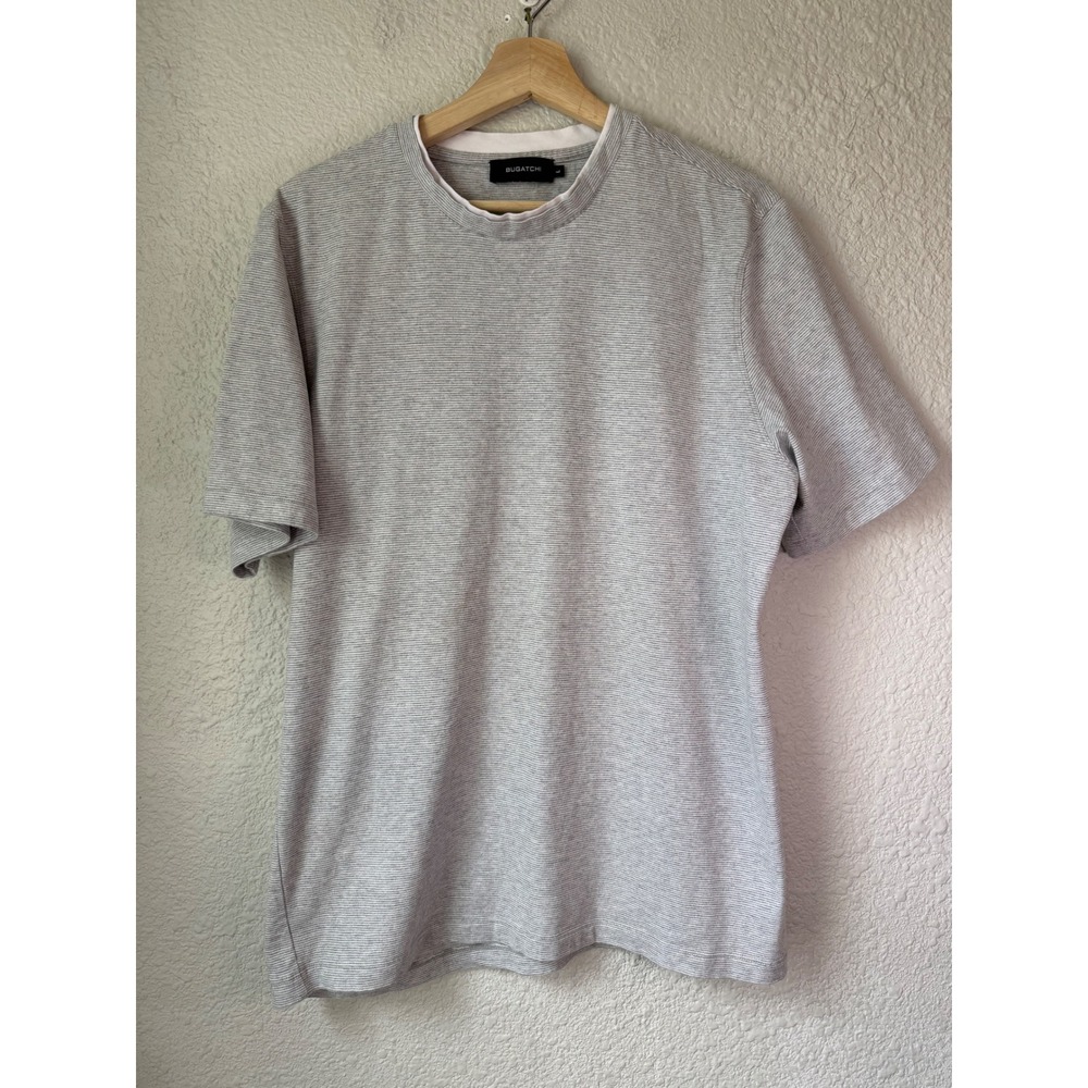 Bugatchi Mens Grey Micro Stripe‎ Cotton Crewneck T-Shirt Short Sleeve Size L